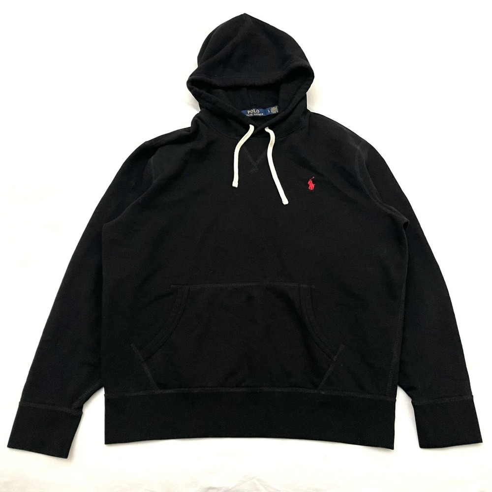 Polo Ralph Lauren RL Fleece Pullover Hoodie Men's Large Black Preppy Pullover